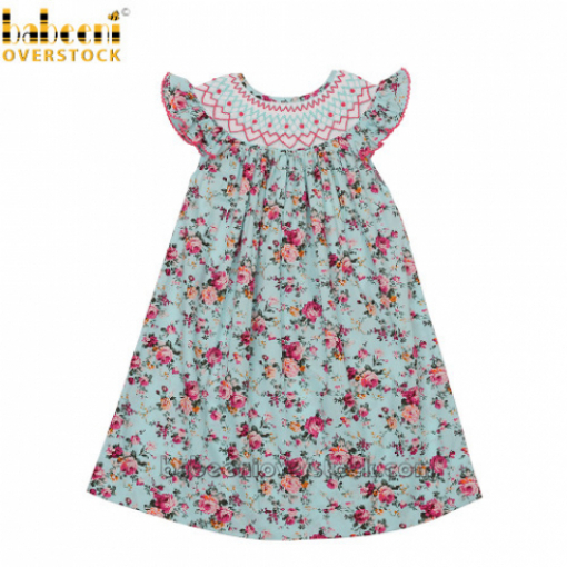 Geometric mint smocked bishop dress with angel sleeves -  BB1668D
