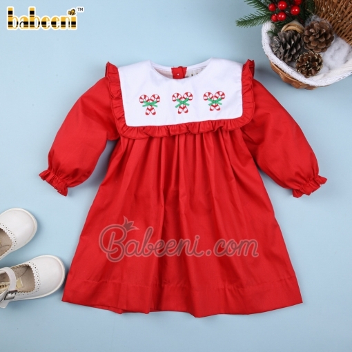 Candy cane hand embroidery baby dress - BB3391A