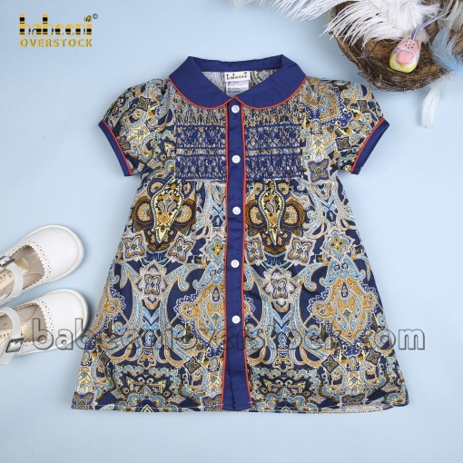 Pretty geometric paisley smocked dress - BB803B