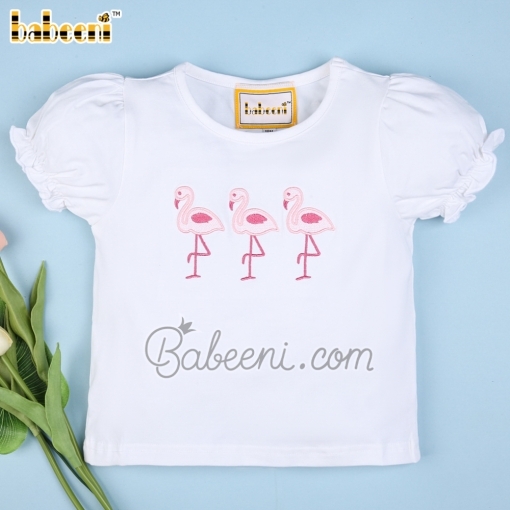 Cute embroidered flamingo T-shirt girl - BB1869A