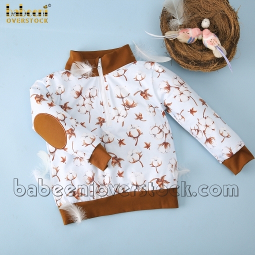 Vintage boy pullover baby blue printed cotton flower - BB2347A