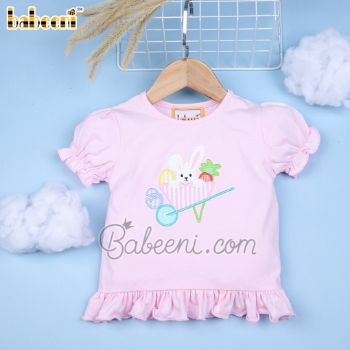 Cute appliqued bunny light pink girl T-shirt - BB1879A