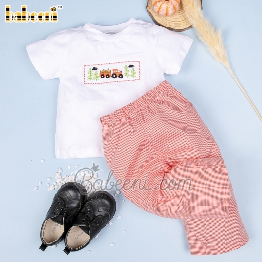 Truck hand smocked boy set clothing  – BB2764A