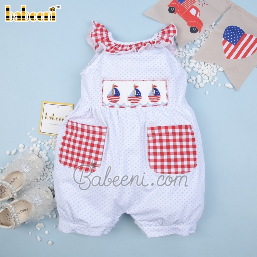 Cute boat smocked girl bubble - bb1590