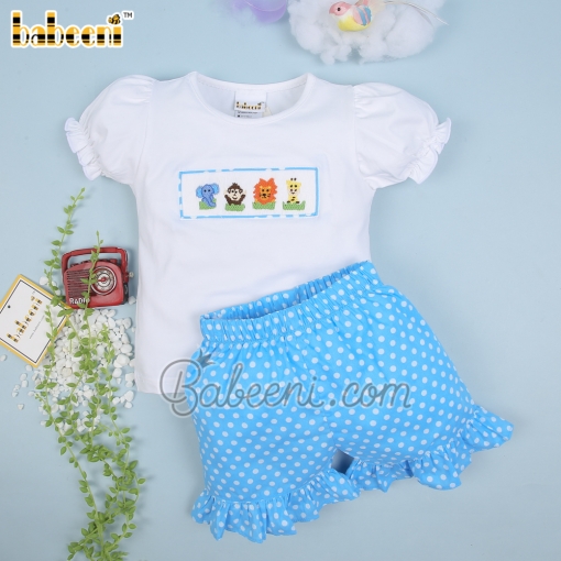 Wild animals girl smocked short set - BB1301