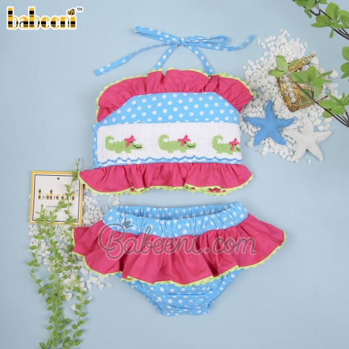 Adorable girls alligator smocked bathing suit - BB1249D