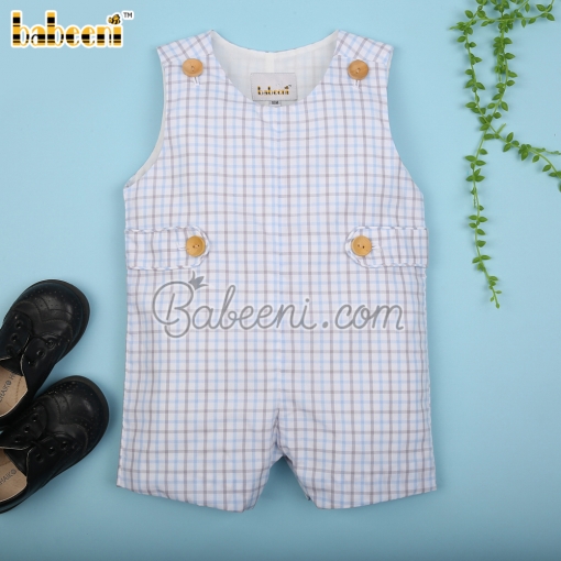 Boy tan plaid shortall – BB3053A