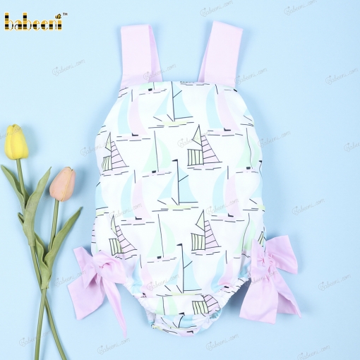 Bows And Sailboat Printed  Swimwear For Girl - BB3158A