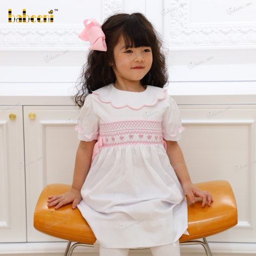 Geometric Smocked Dress White For Girl - BB3129
