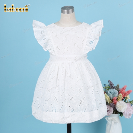 Plain White Belted Dress Embroidery fabric For Girl - BB3224A