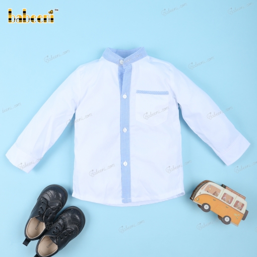 Shirt In White And Blue Accent Neck For Boy - BB3229A