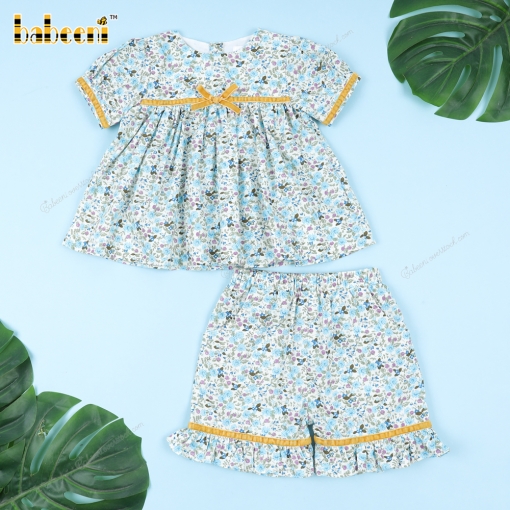 Plain 2-Piece Set Floral And Yellow Bow For Girl - BB3298A