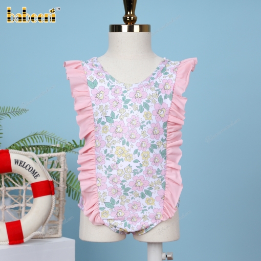 Fancy Pink and Yellow Floral Swimwear For Girl - BB3415A