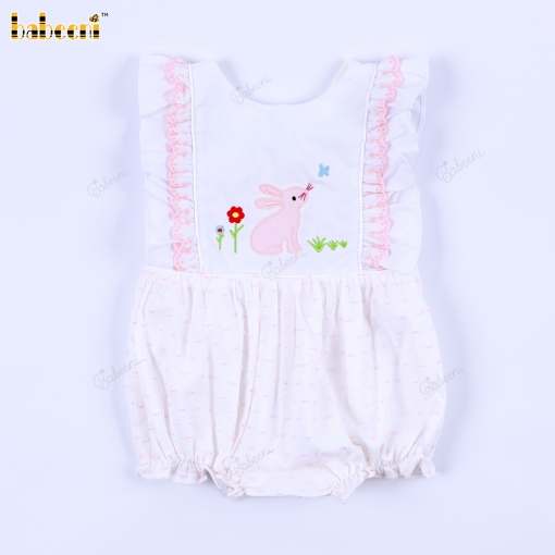 Applique Bubble Pink Bunny Flower For Girl - BB3292B