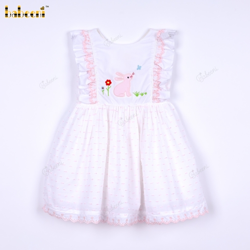 White Dress With Pink Bunny For Girl - BB3354A