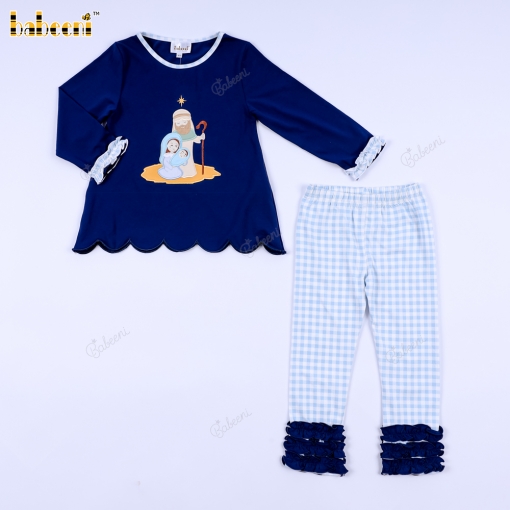 Jesus Applique Navy Outfits For Girl - BB3127