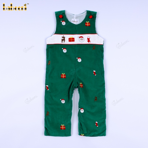 Christmas theme hand smocked boy longall in green – BB3452A