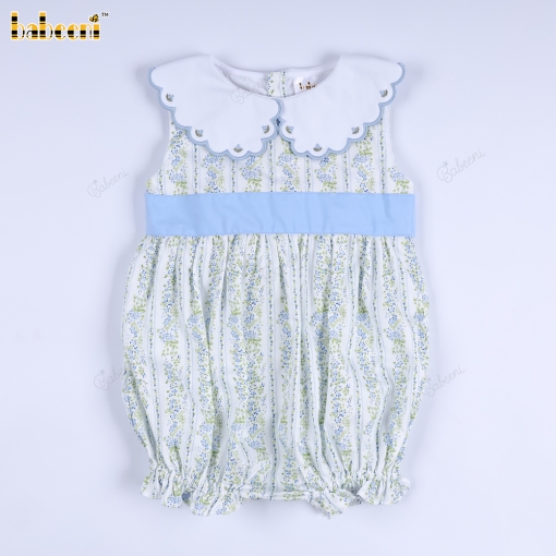 Plain light blue jumpsuit with floral pattern, for girls. - BB3557