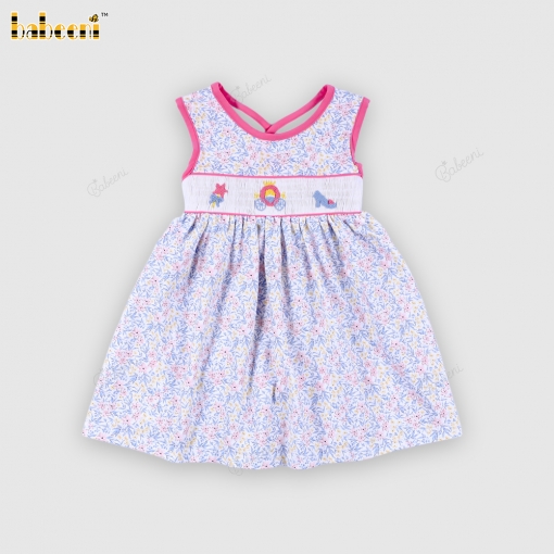 Princess Car Smocked Floral Dress for Girls- BB3593