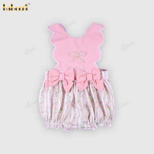 Pink Bow & Floral Bubble Romper for Baby Girls- BB3594