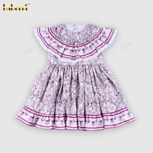 Vintage Floral Ruffle Collar Dress for Girls- BB3595