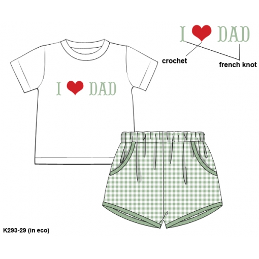 I Love Dad Embroidered Tee & Gingham Shorts Set (Pre-Order)- BB3609