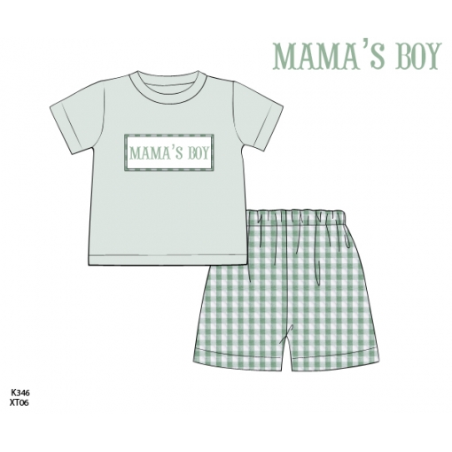 Mama’s Boy Tee & Gingham Shorts Set (Pre-Order)- BB3610