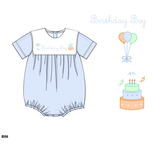 Birthday Boy Embroidered Short-Sleeve Baby Bubble Romper (Pre-Order)- BB3616