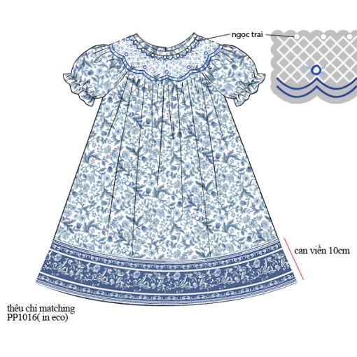 Blue Vintage Floral Puff-Sleeve Smocked Baby Dress (Pre-Order)- BB3624