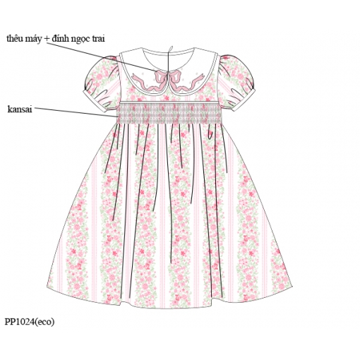 Floral Smocked Baby Dress with Pearl Detail (Pre-Order)- BB3626